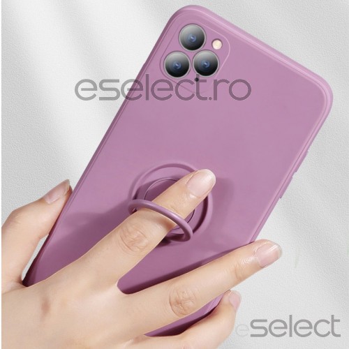 Husa silicon compatibila cu iPhone 12 Pro Max cu inel rotativ eSelect lila